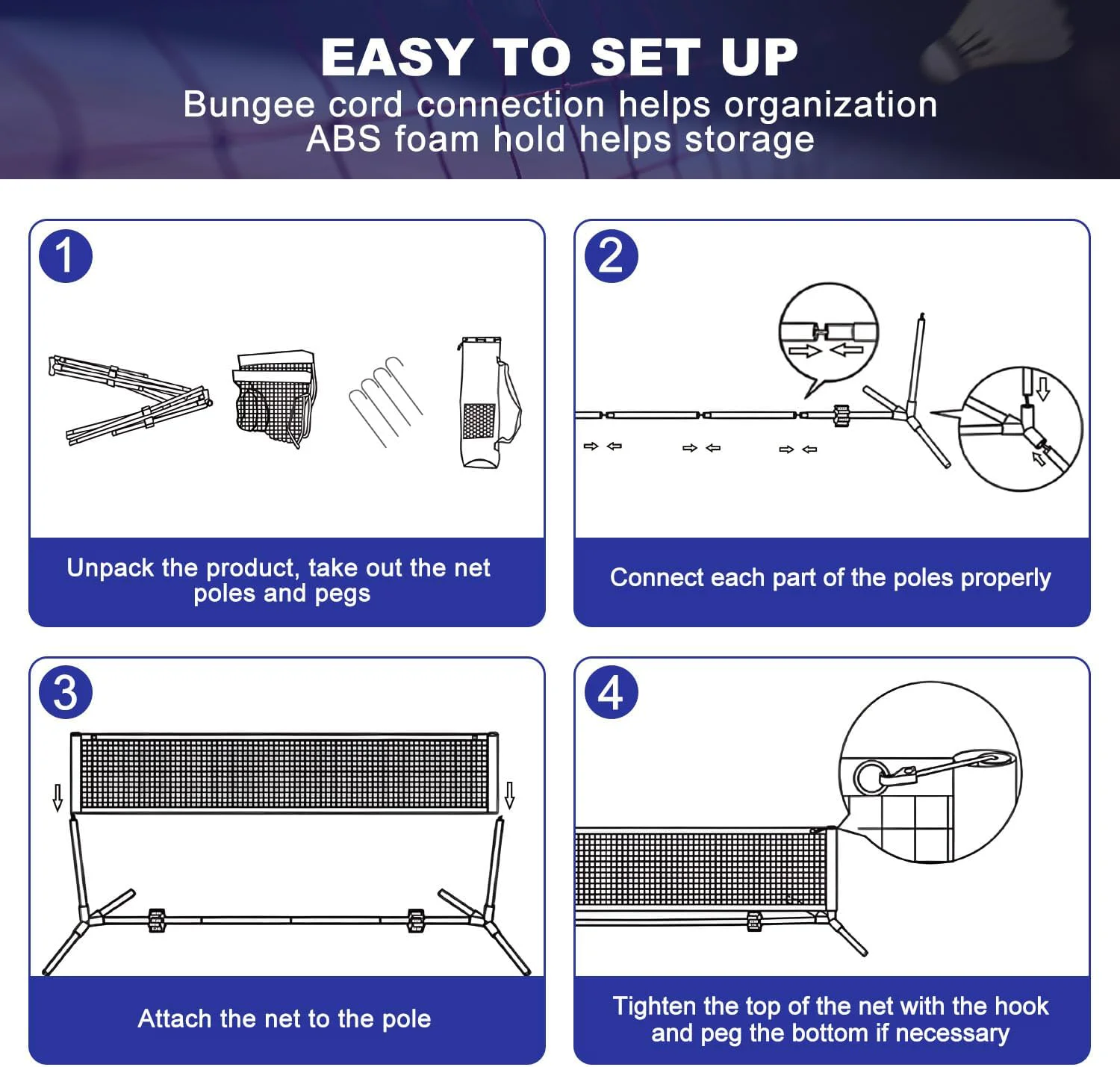Badminton Net - 10FT Yüksek Çelik Çok Amaçlı Spor